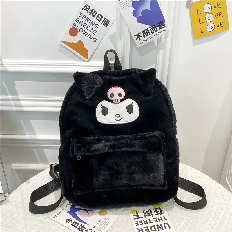 Saniro Hello Kitty Plush Backpack for Women Kawaii School Bag for Student Girl Luxury Designer Handbag Portable