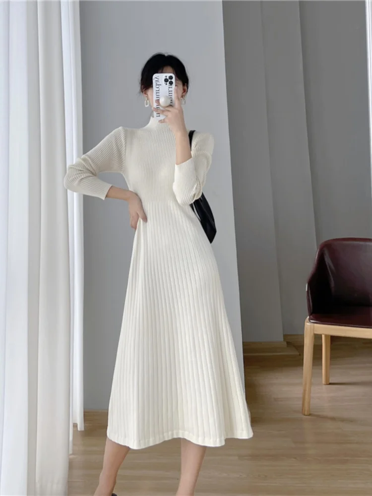 

SMTHMA Hot Stand Collar Sexy Knitted Dresses Women 2024 New Autumn Winter Long Sleeve Bodycon Sweater Dress Vestidos