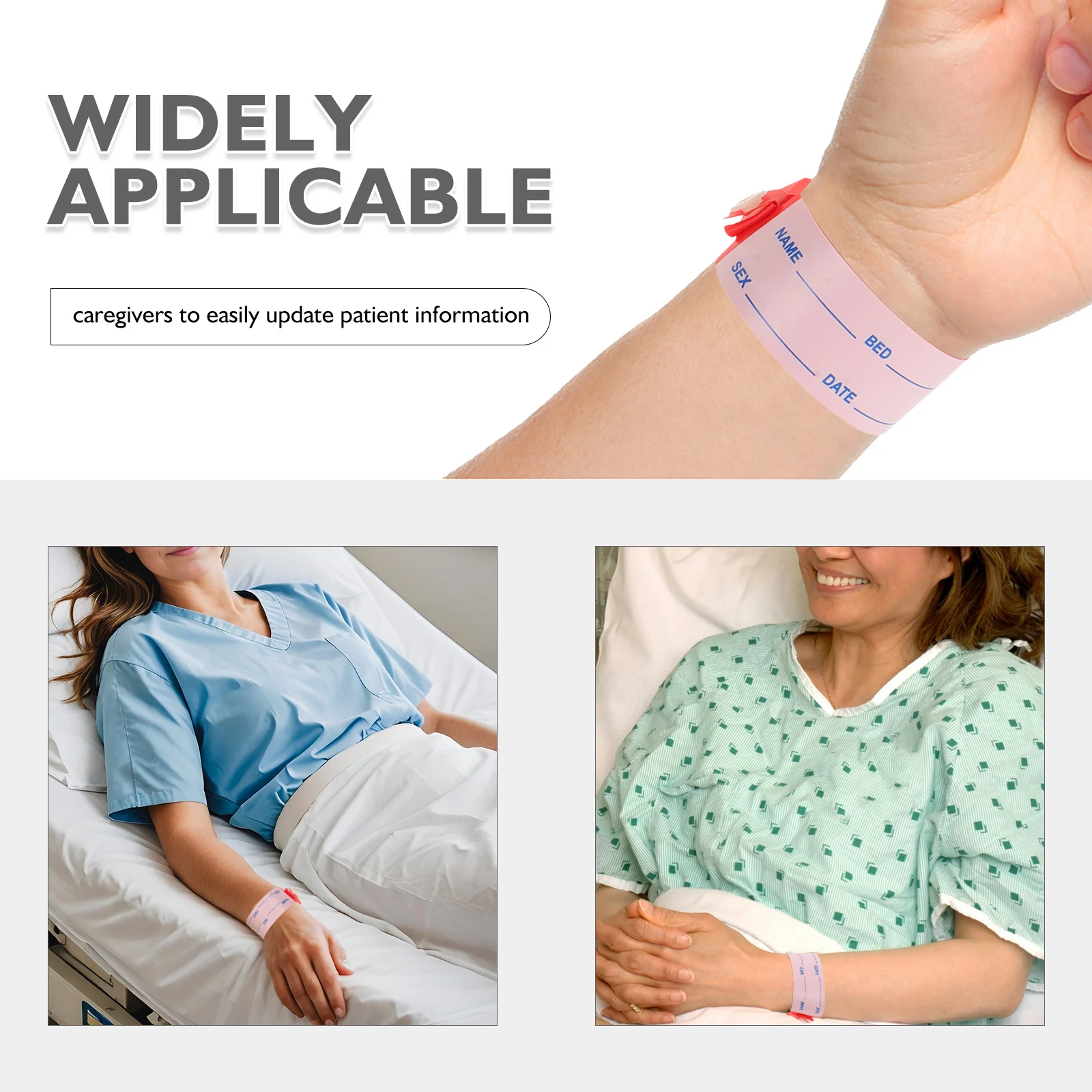 100 pçs pulseira médica identidade pulseira impermeável descartável banda de identificação do paciente para enfermagem hospitalar cuidados com idosos ajustável