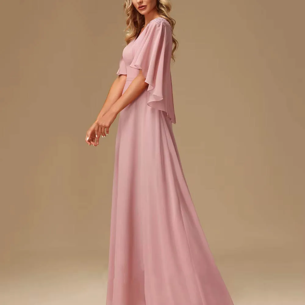 تخصيص بسيط الخامس الرقبة زين فساتين أم العروس الشيفون أنيقة فساتين حفلات الزفاف الرسمية #4