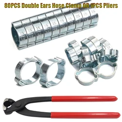 80pcs 5-20mm Hose Clamp Double Ears Clamp Worm Drive Fuel Water Hose Pipe Clamps Clips Hose Fuel Clamps Kit or 1pcs Clamp Pliers