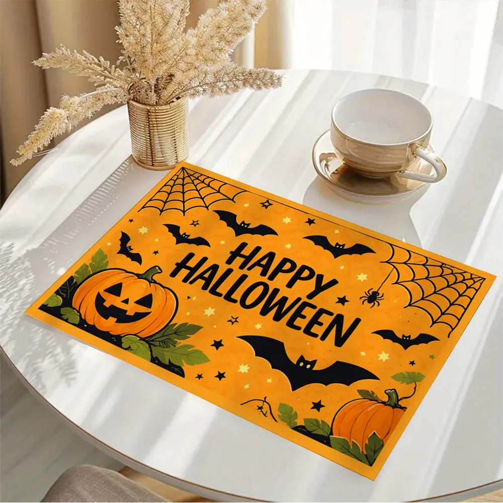 1 pc Halloween Square Placemats Pumpkins, Bats Table Mats Designed with Elegance And Style. Non-Slip, Easy to Clean