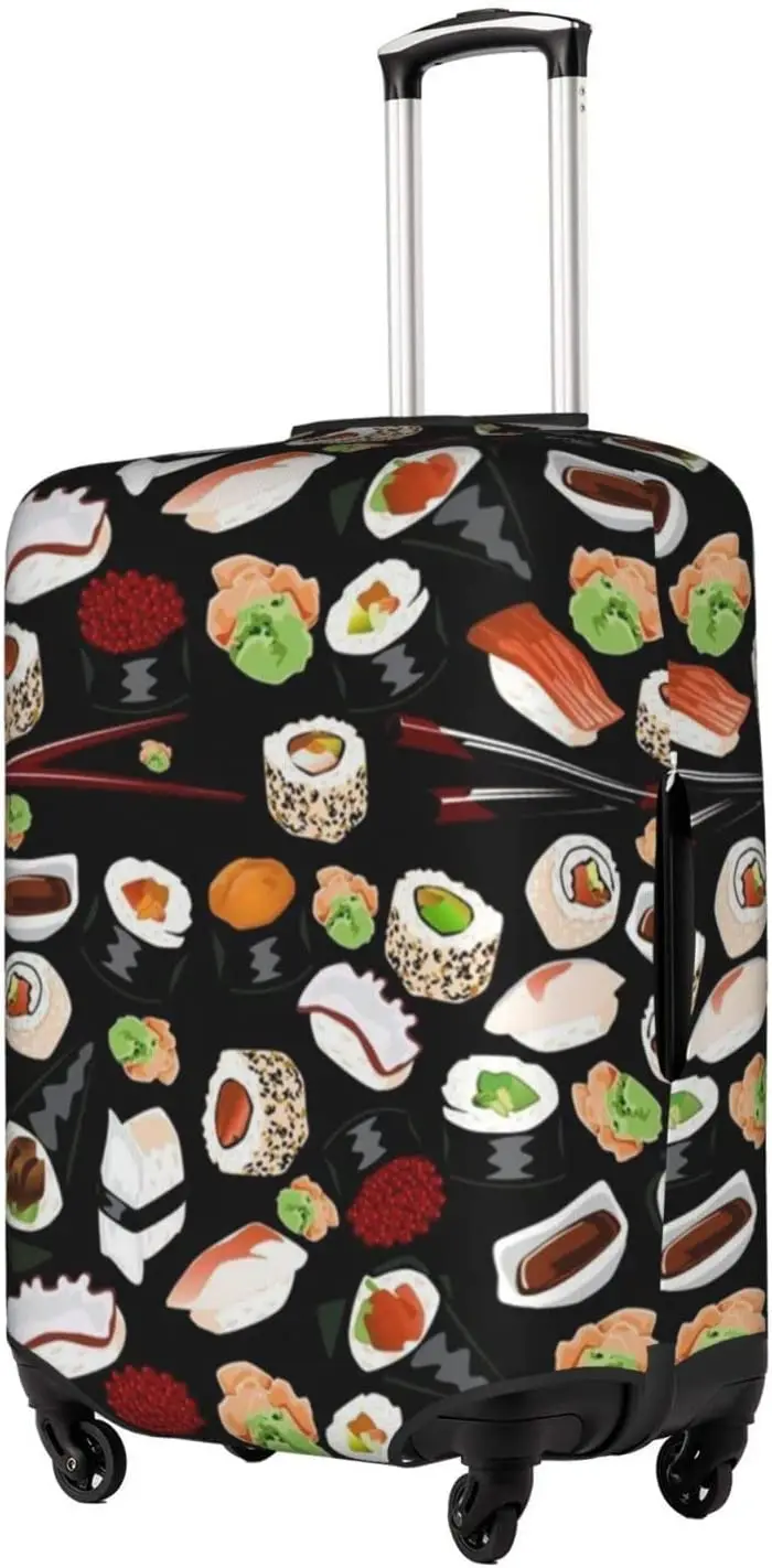 Suitcase Cover Protector Pattern for Japanese Sushi Black for Travel, Dust-Proof and Anti-Scratch Protective Luggage Sleeve