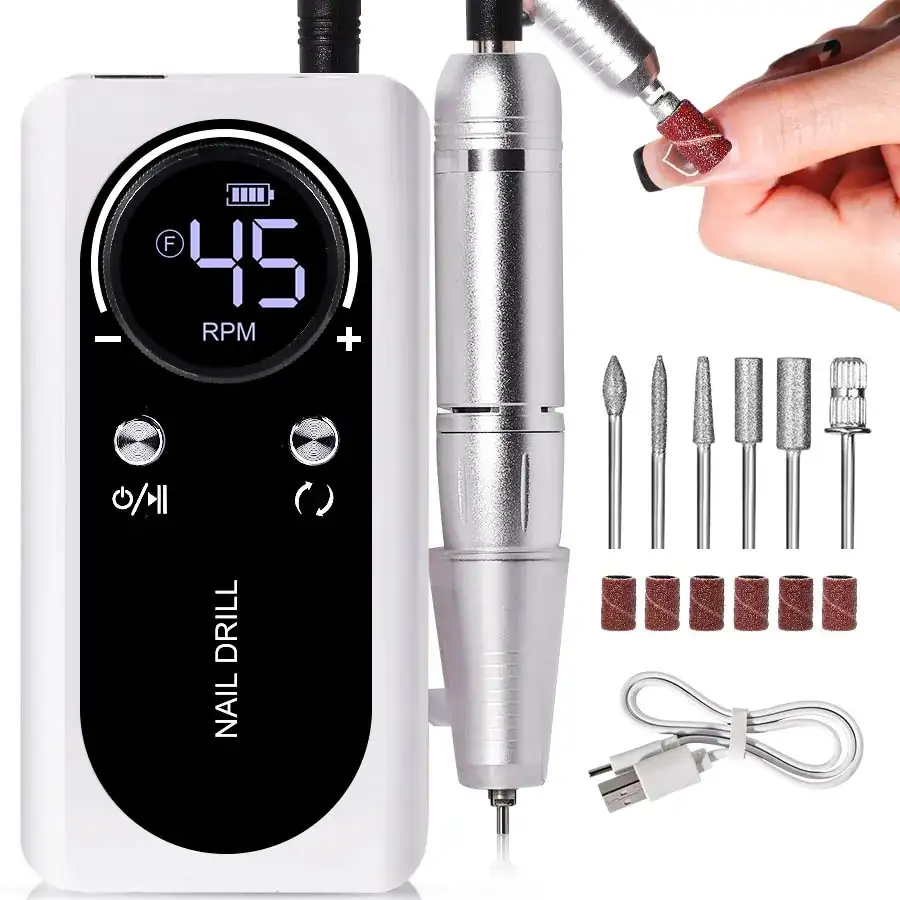 Profissional 45000rpm elétrica portátil máquina de broca do prego recarregável baixo ruído lixadeira arquivo para manicure ferramenta salão beleza