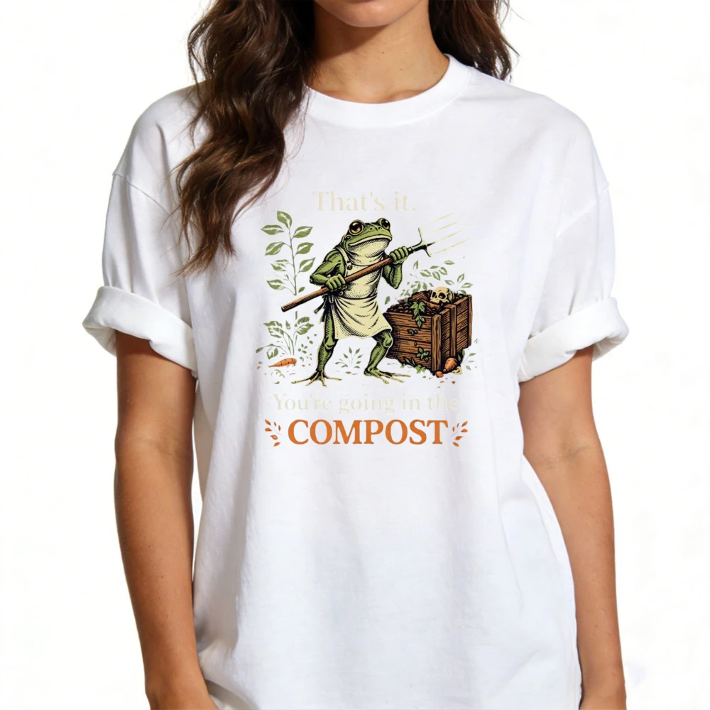 Funny Gardening Frog Print T-Shirt Women Compost Humor Retro Farm Life Casual Daily Top view 5