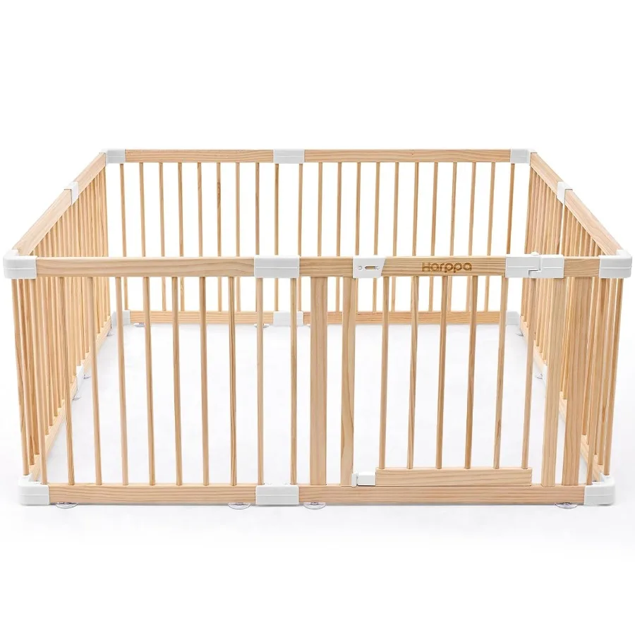 Kojec dla dziecka, drewniany kojec dla niemowląt i małych dzieci, duży plac zabaw, ogrodzenie dla dziecka, strefa zabaw, 142 x 142 x 61 cm