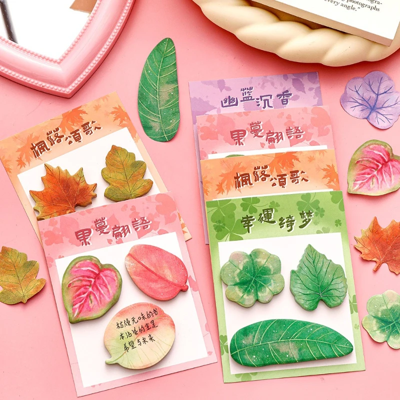 Lovely Kawai Simulated Leaf Combination Sticky Students Cute Maple Leaves Ginkgo Message Small Fresh Leaves N Times Stickers