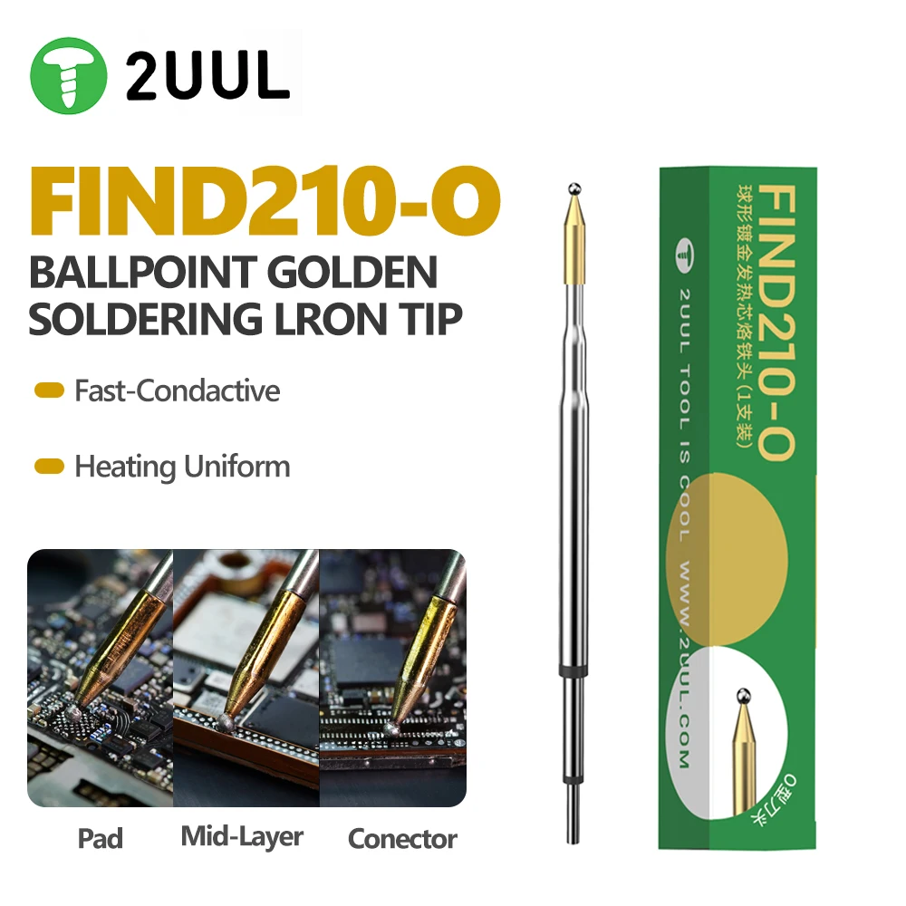 2UUL FD15 Find210 Gold-Plated Ball Soldering Tip for Mobile Phone Motherboard PCB Soldering Repair Solder Retraction Tool
