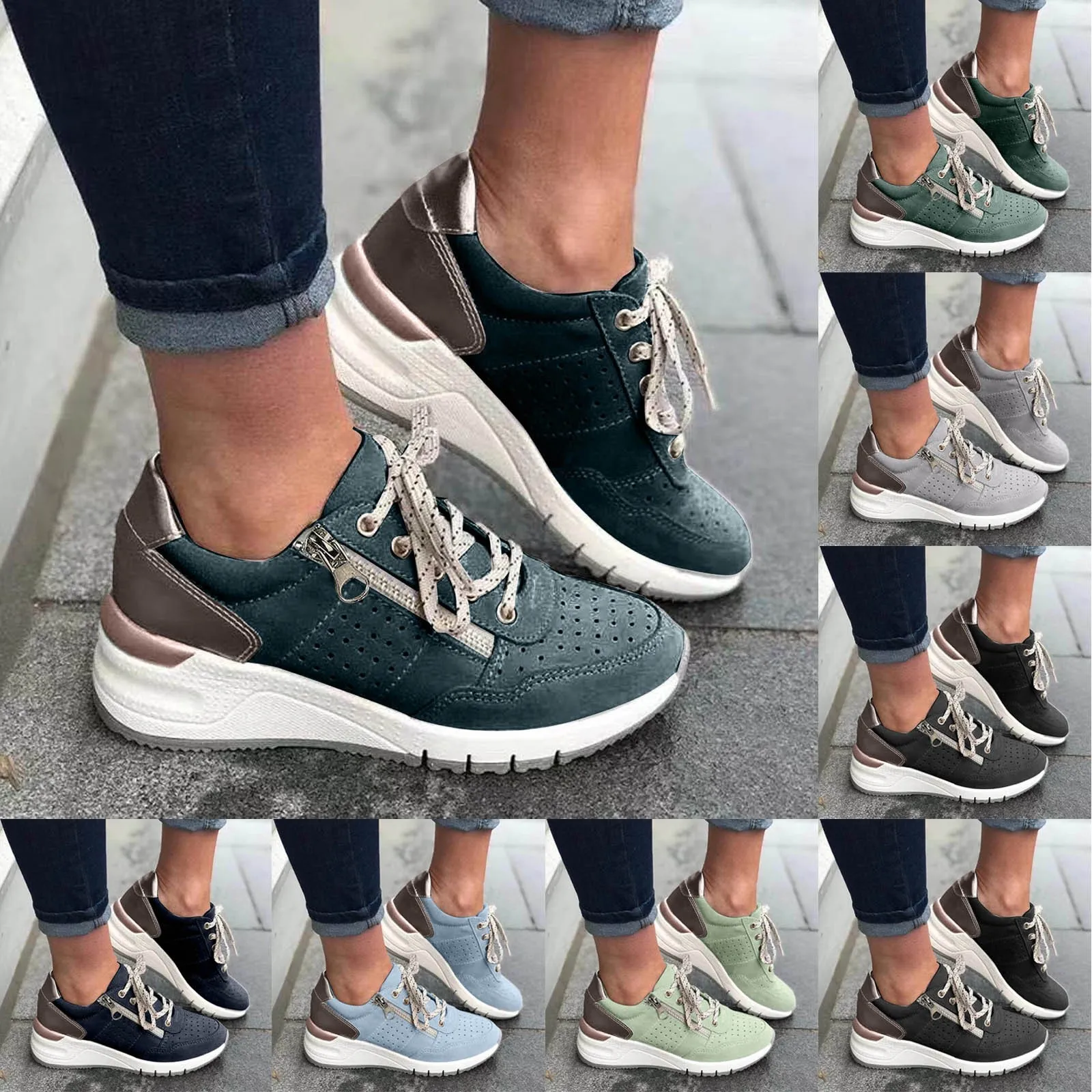 Sneakers For Women Clearance 2024 New Casual Women'S Shoes Sneakers Lace Up Thick Soled Large Size Single Shoes Zapatos De Mujer