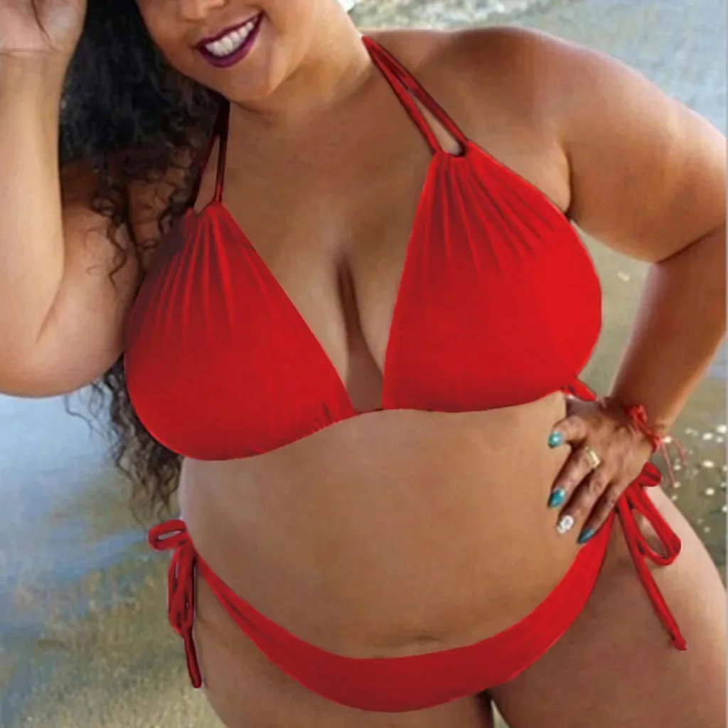 Fato de banho halter feminino, conjunto sexy de biquíni, copo grande, maiô para encobrir praia, plus size, 2 peças