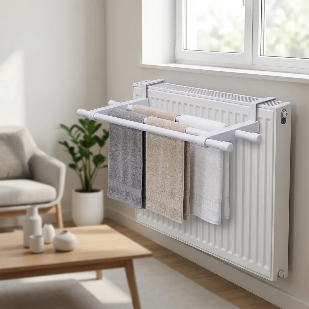 Elegant White Radiator Drying Rack for Home Use 30cm and 40cm Sizes Space Saving Design Easy Install No Screws Needed