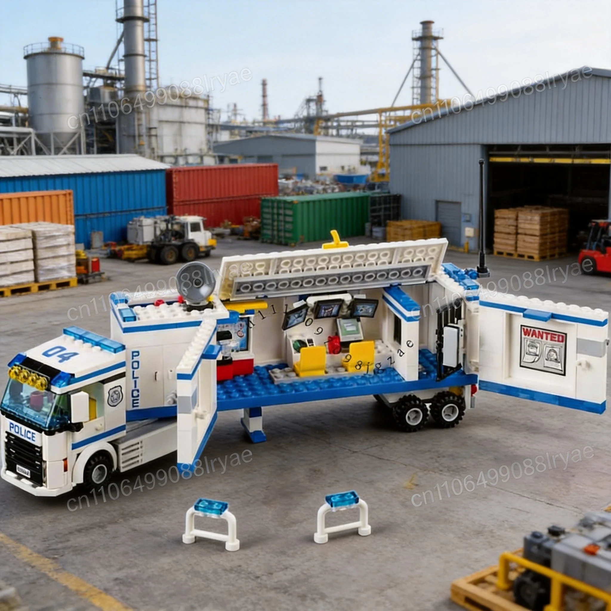 

Compatible brick set City Series building blocks Mobile police station police car children's gift MOC assembly toy