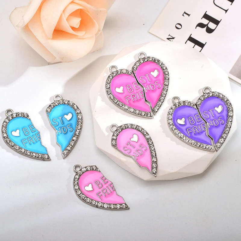 3 Pairs Sweet Enamel Color Love Best Friend Letter Charm Charm for Jewelry Making Couple Necklace Keychain Handmade Accessories