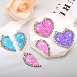 3 Pairs Sweet Enamel Color Love Best Friend Letter Charm Charm for Jewelry Making Couple Necklace Keychain Handmade Accessories