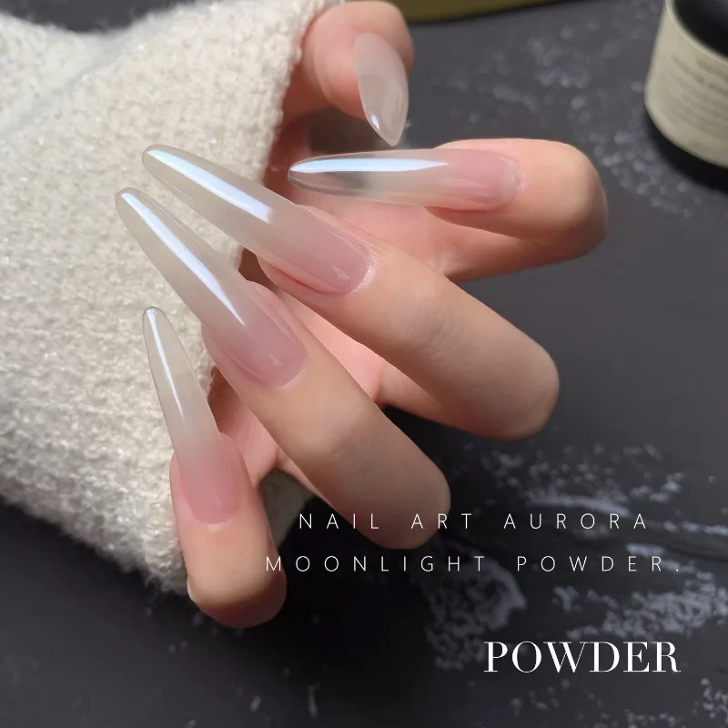 New Nail Mirror Bright Plating Aurora Chrome Powder for Nails Moonlight Pearl White Rubbing Powder Manicure Chrome Flash Dust 3