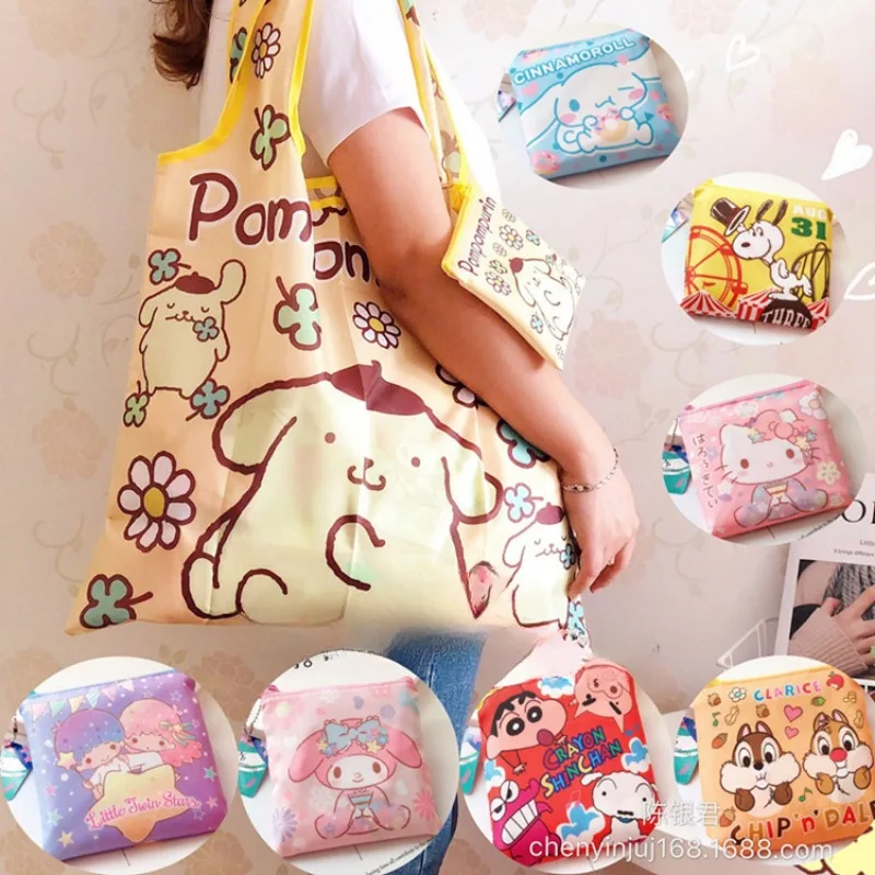 HelloKitty Sanrio Kawaii MyMelody Kuromi Cinnamoroll New Ins Shopping Bag Borsa per gilet in tessuto Oxford di grande capacità può essere piegata