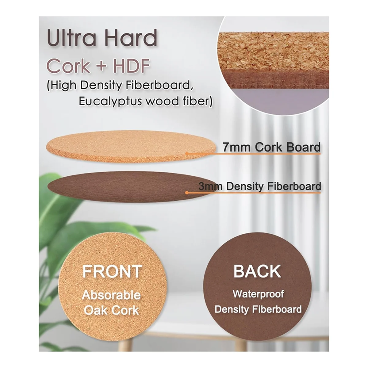 قواعد أكواب نباتات الفلين A62X، 3 أحجام مزدوجة الطبقات قاعدة زراعة الفلين السميكة الصلبة، حصيرة نبات الفلين الماصة 4/6/8 بوصة