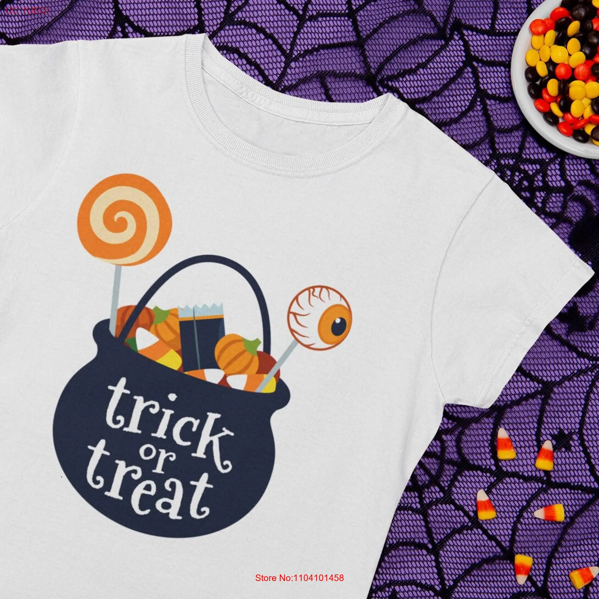 Trick or Treat candy cauldron T Shirt Womens long or short sleeves