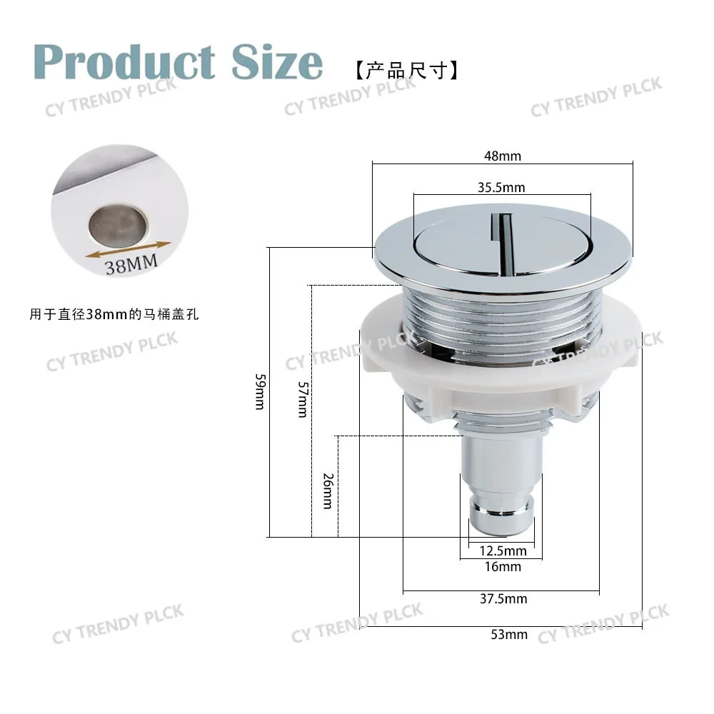 Toilet Tank Drain Valve Wire Control Button 38mm Double Button Switch Water-saving Toilet Bathroom Accessories