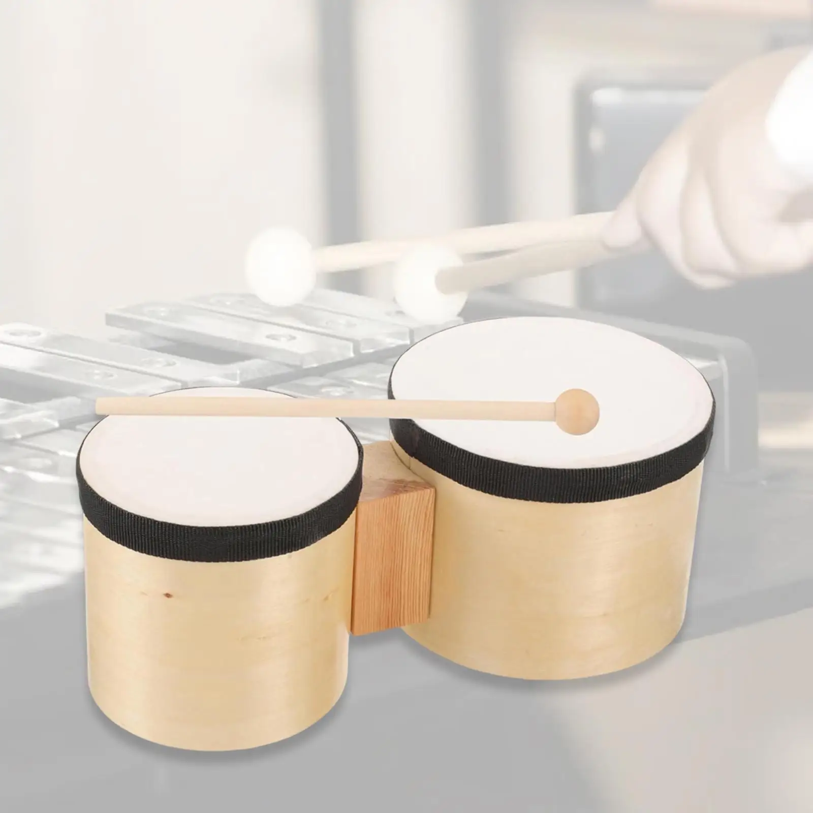 

Mini Bongo Drum Tambourines Attractive Sound Portable Wood Hand Drum Bongos for Adults for Performances Early Education 1-3
