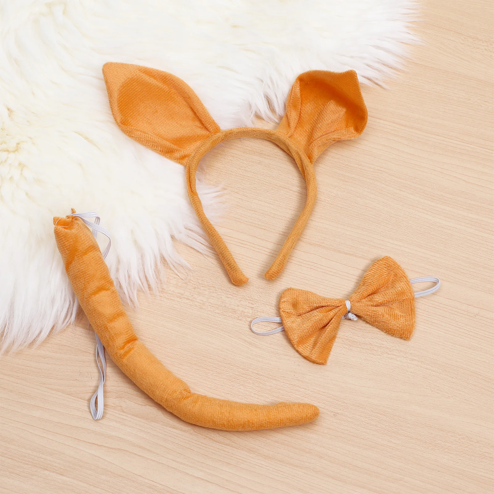 Kangaroo Headband Set Animals Ears Hairband Inflatable Cosplay Suit Short Plush Bowtie Costume Party Supply Child