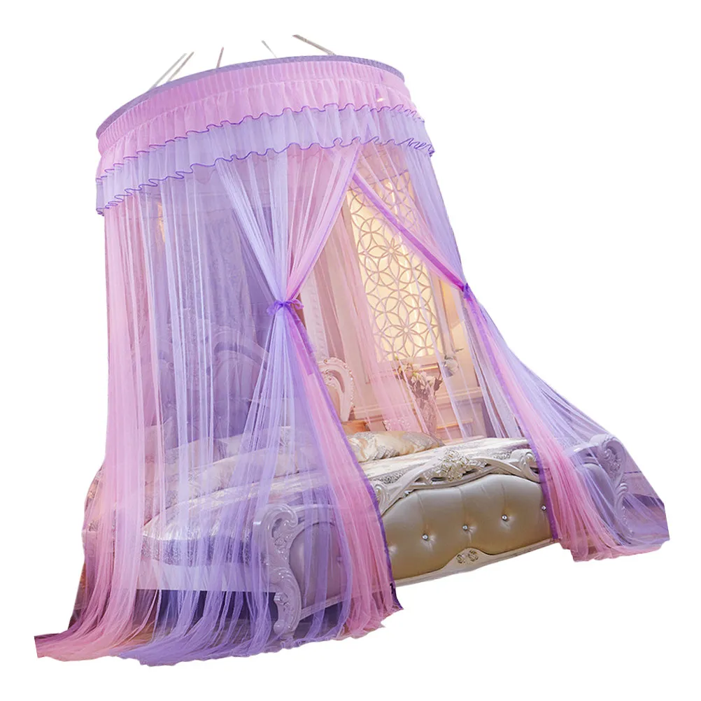 1Pcs Dome Mosquito Net Large Round Canopy Lace Hanging Tent for Bedroom Breathable Bed Netting Pink Purple