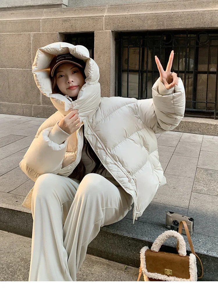 2026 New Women's Winter Short Hooded Puffer Jacket Korean Loose Thick Padded Jackets Female Lightweight Warm Solid Padded Parkas