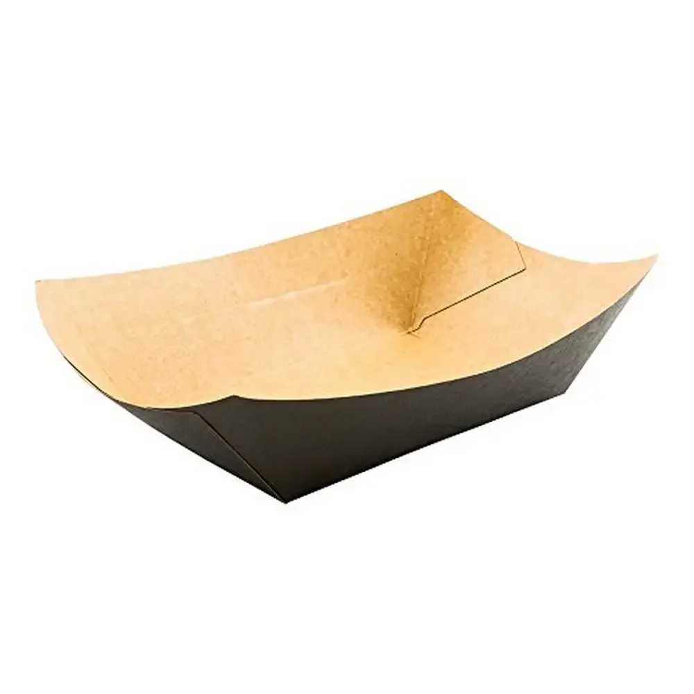 Disposable Paper Food Trays 200ct Durable Greaseproof Snack Trays 1lb Capacity Portable Black Food Boats Parties & Events