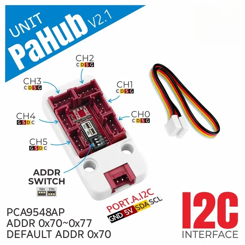 Official M5Stack PaHub v2.1 I2C Bus 1-to-6 Expansion with Onboard DIP Switch PCA9548AP