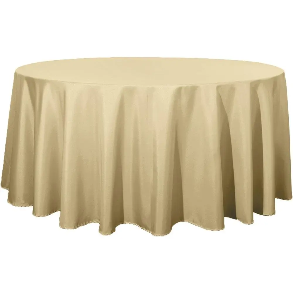 

10 pcs 132 inch Champagne Round Polyester Tablecloths abric Table Cover Linens | 132" Washable abric Table Cloth Covers or Weddi