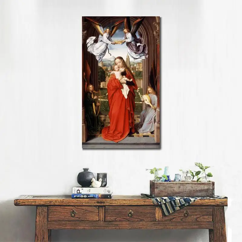 Religious Canvas Prints Wall Art Modern Living Room Decor Gerard David Virgin and Child with Four Angel Raphael Painting Posters