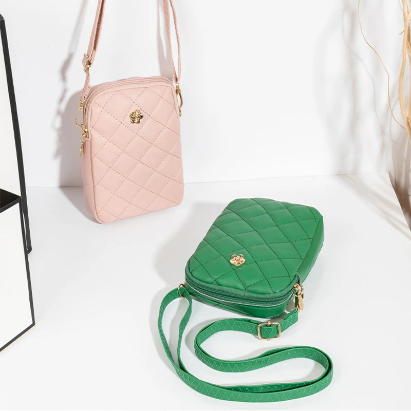 Sacs brodés pour téléphone portable pour femmes, mini sacoches à bandoulière en cuir PU, pochette portefeuille en poudre