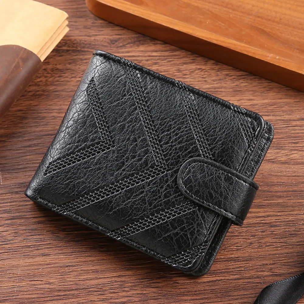 Minimalist PU Leather Retro Men's Wallet Black Coffee Ultra Thin Multiple Pockets Two-Fold Soft ID Card Holder Credit Card