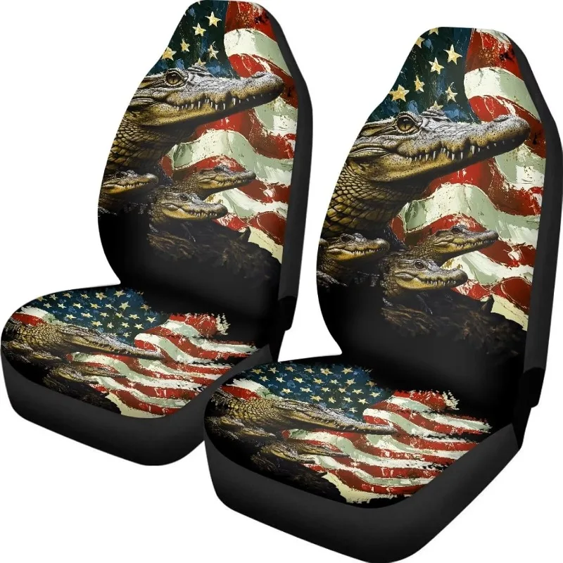 Xoenoiee American Flag Crocodile Pattern 2 Piece Car Seat Cover Front Seats Only Full Set Of 2 Universal Bucket Car Front Seat C