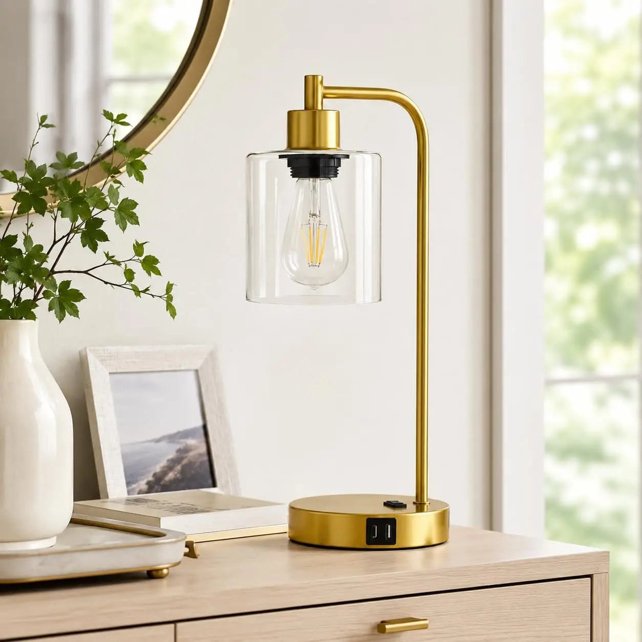 Touch Control Table Lamps Set of 2 - Gold Nightstand Lamps with USB & Outlet, 3-Way Dimmable Desk Lamp for Bedroom view 6