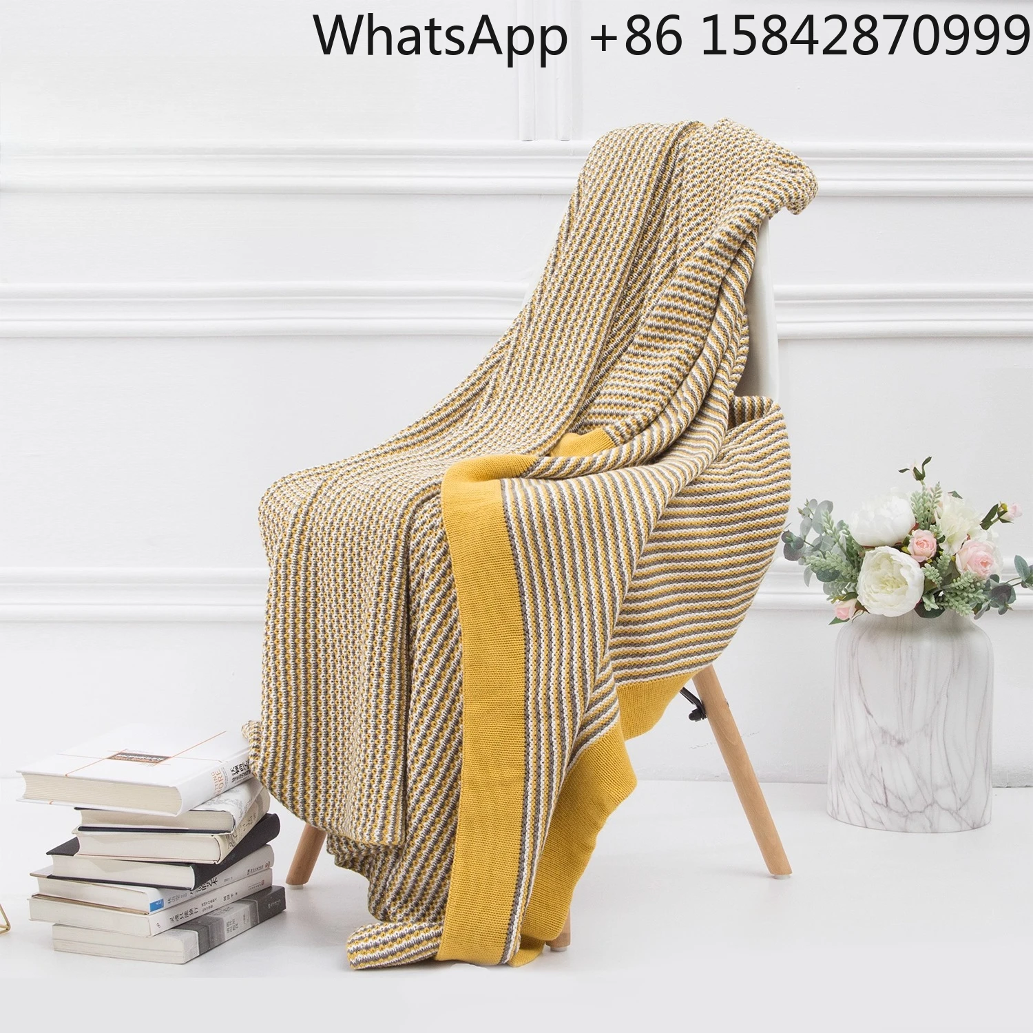 

Yellow gray knitted sofa casual blanket