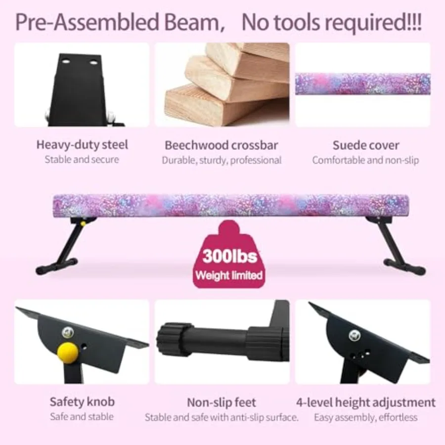 8ft Ultrasimple Adjustable Foldable Balance Beam for Gymnastics Training Professional Home Use Suede Surface Gray No Tool Requi