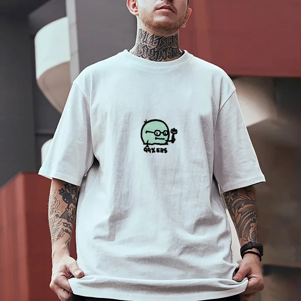 

Men's Y2K Cotton Tee Green Cartoon Graphic Gayers Text Street Vibe White Loose TopY2K Street FlairTrendy Comfort