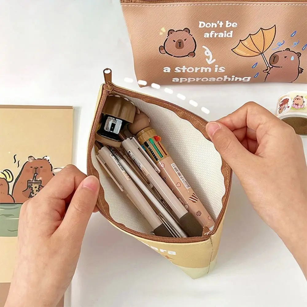 Cute Capybara Pencil Case PU Multi-functional Pen Bag Large Capacity Kawaii Stationery Storage Pouch School