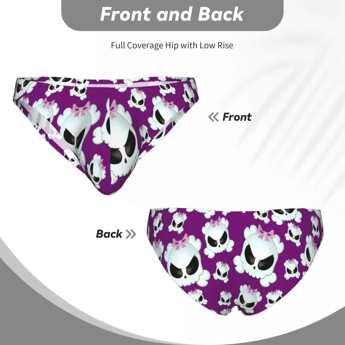 Men Bikini Briefs Skulls With Pink Bows Purple Male Underwear Breathable Underpants - view 5
