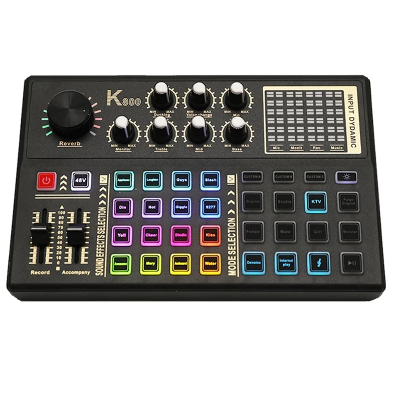 

Live Sound Card And Audio Interface Sound Board With Multiple DJ Mixer Effects,Voice Changer And LED Light