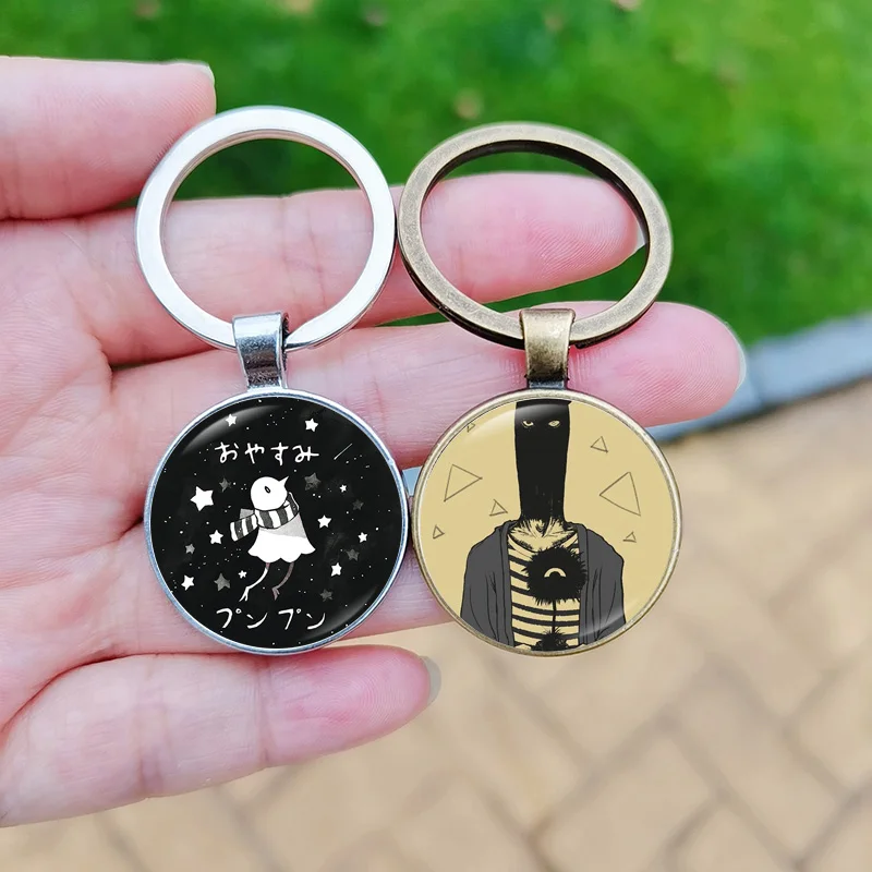 Hot Sale Goodnight Punpun Figure Keychain Cartoon Doll Glass Picture Silver Bronze Metal Key Chains Souvenir for Friend