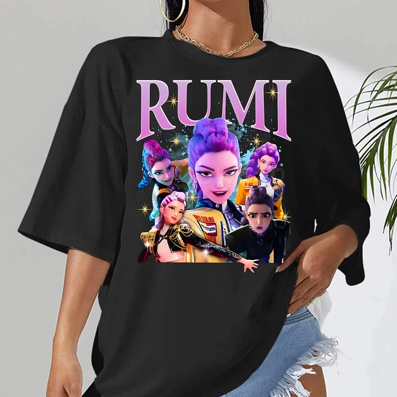 

KPop Demon Hunters Rumi Print T Shirt Women Men Harajuku O-neck Oversized T-shirt Cotton Tops 2025 Movie KPop Demon Hunters Tees
