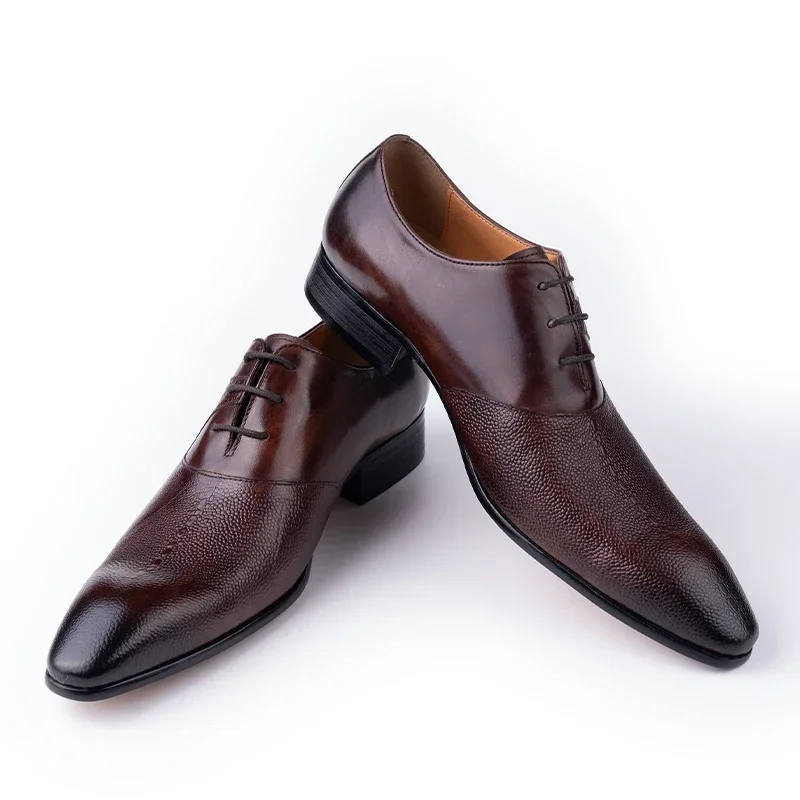 Chaussures en cuir Oxford de luxe pour hommes, chaussures provoqué de haute qualité, style classique, café, noir, à lacets, Parker pointu,