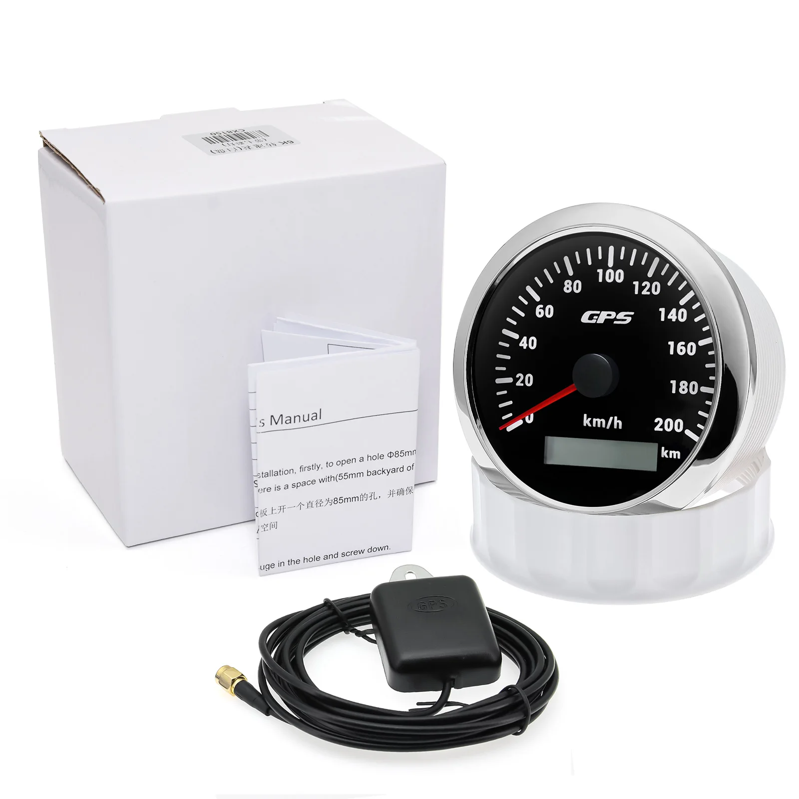 85 MM GPS Snelheidsmeter Gauge 60/120/200 KMH 7 Kleur Licht met GPS Antenne Waterdichte Motorfiets Boot auto Vrachtwagen Snelheidsmeter Meter