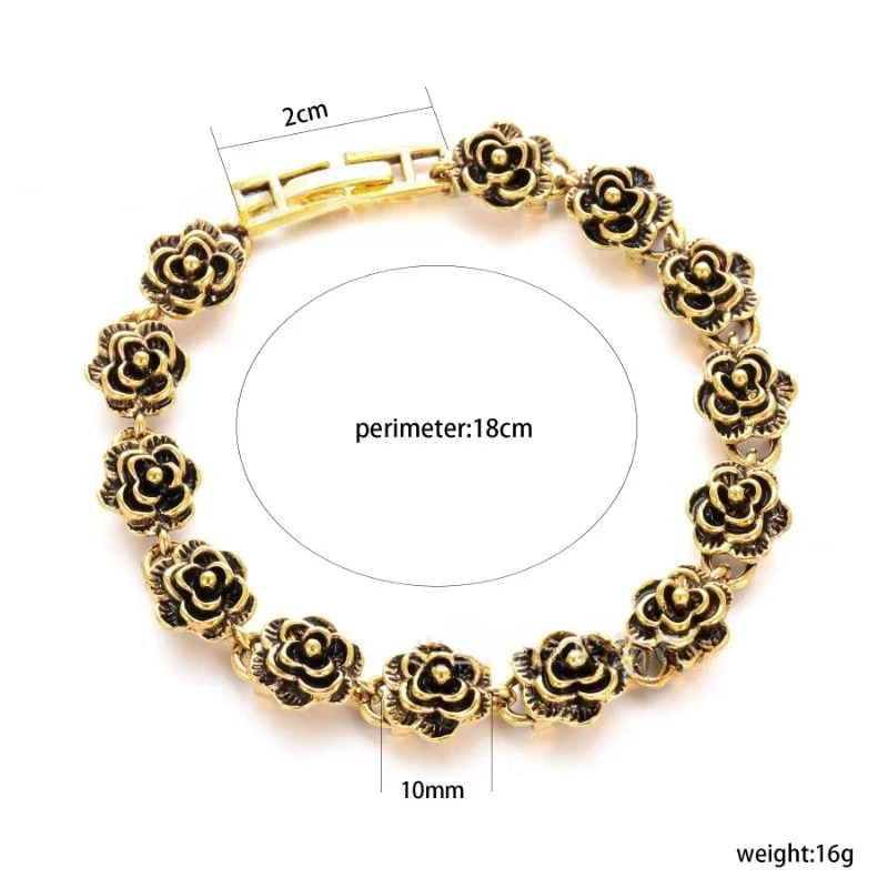 Vintage Gold Color Rose Alloy Bracelet for Women Girls 2024 New Fashion Light Luxury Temperament Versatile Flower Hand Jewelry