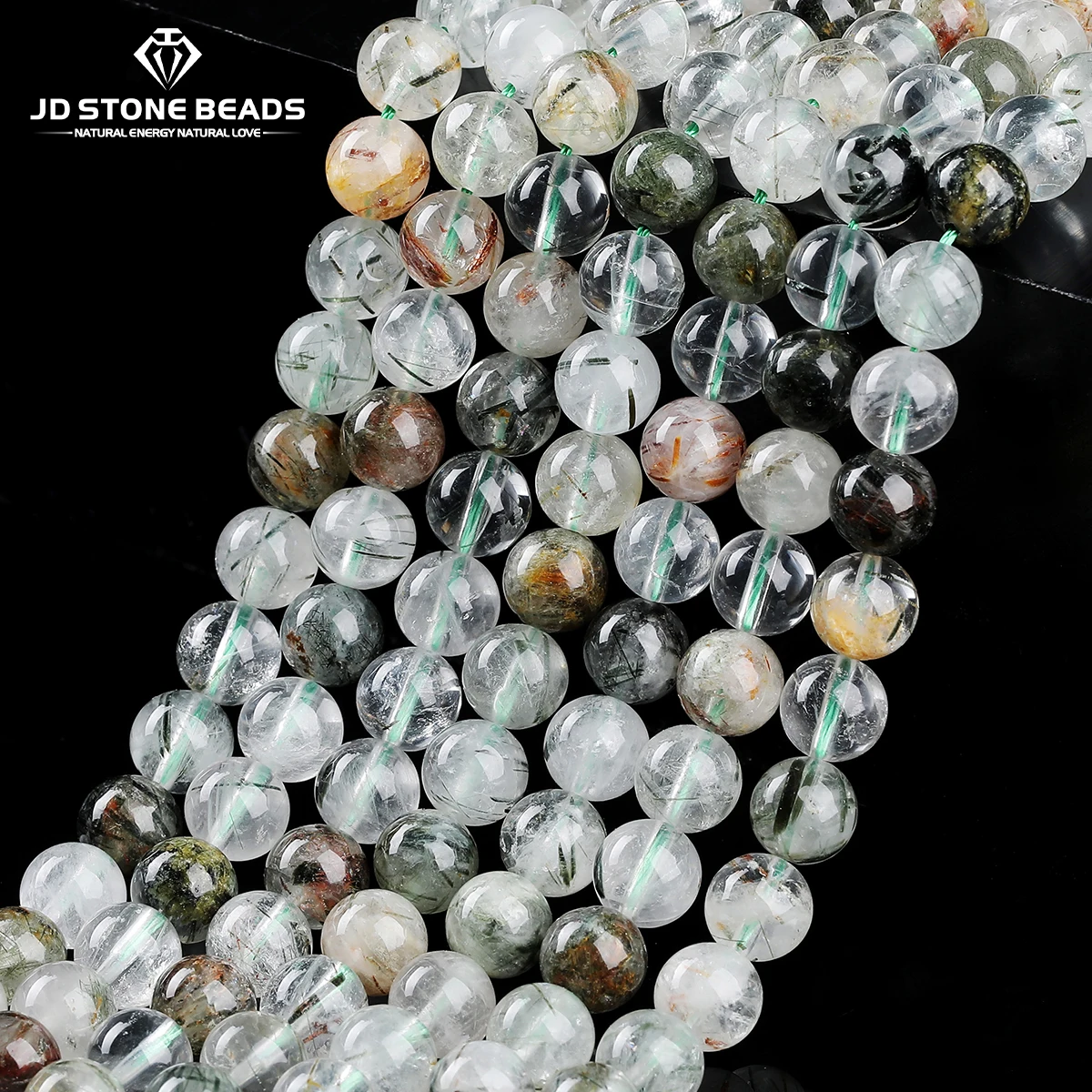 

6-16mm Natural Stone Green Rutilated Quartz Bead Round Loose Spacer Beads for Jewelry Making DIY Bracelet Necklace Accessory