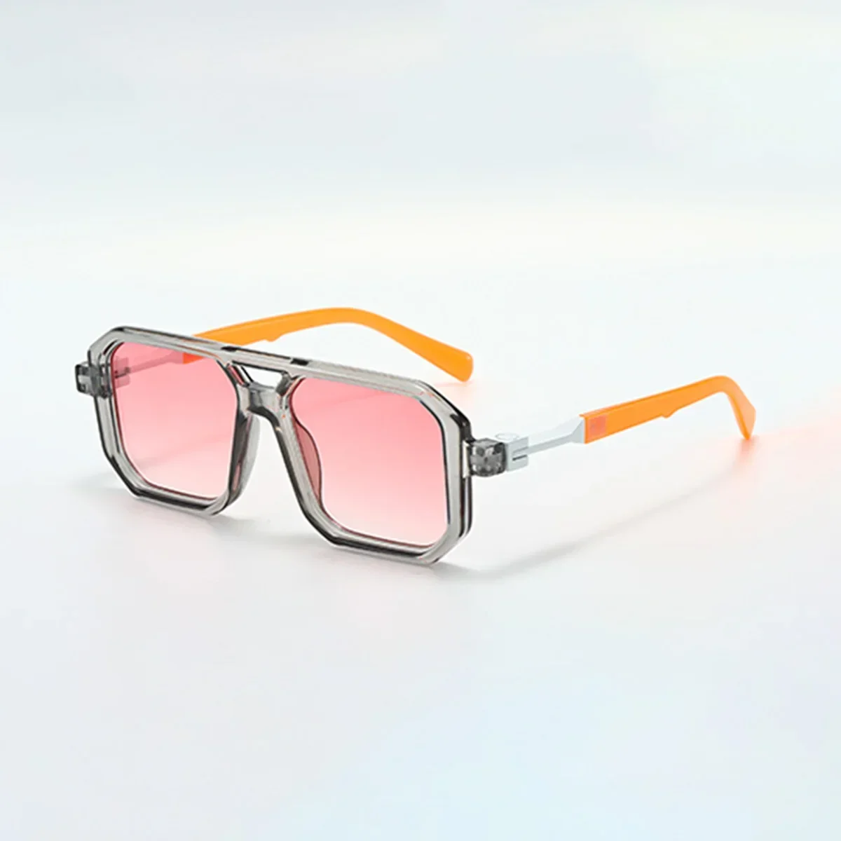 Gafas de doble puente, lentes de colores cuadrados de estilo metálico grueso y pesado, gafas decorativas de moda, gafas de sol para mujer