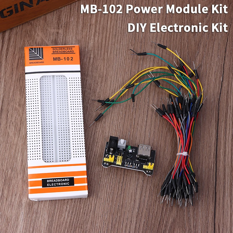 

DIY Electronic Breadboard Kit with 830 Points and 65 Flexible Wires; Features an MB102 Power Module; Supports 3.3/5V Projects.