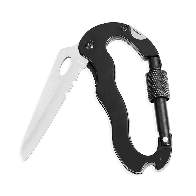 5 in 1 EDC Gear Multifunctional Folding Knife Multi Carabiner Hanging Buckle Tool Camp Hike Mountain Climb Outdoor Multipurpose